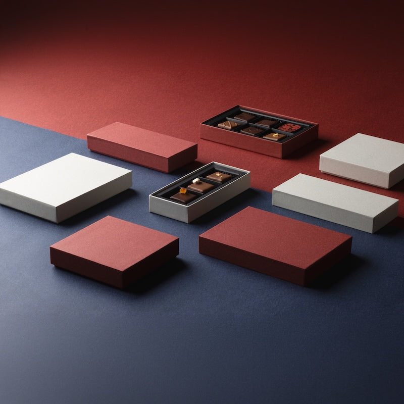 チョコレートギフトボックス  SQUARE BOX 3仕切/4仕切/6仕切  ボルドー･グレー (20個)